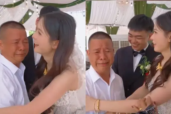 Rưng rưng cảnh bố khóc hu hu khi con gái lấy chồng, cô dâu dỗ mãi không nín