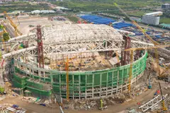 Mục sở thị mái vòm 8.600 tấn tự đóng mở của sân vận động PVF ở Hưng Yên