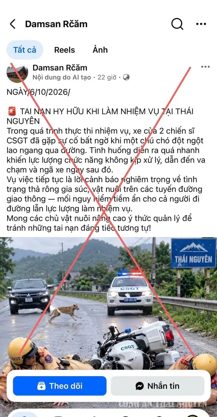 Hình ảnh 2 CSGT gặp tai nạn ở Thái Nguyên là sản phẩm của AI