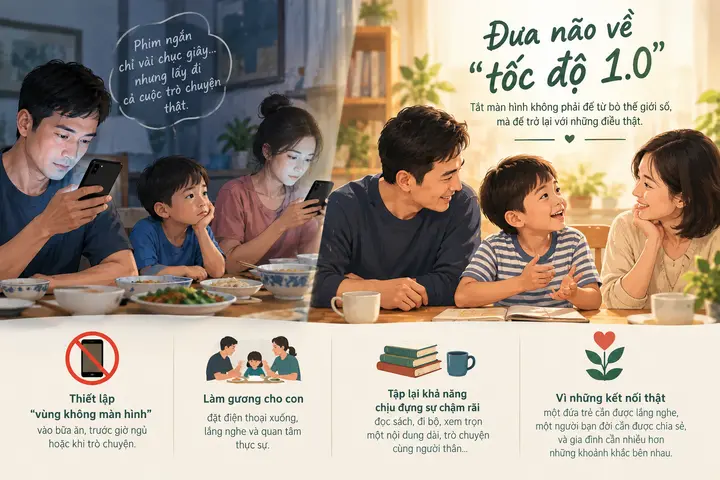 Nghiện phim ngắn AI, con vừa mở lời bố đã xua tay 'nói nhanh lên'