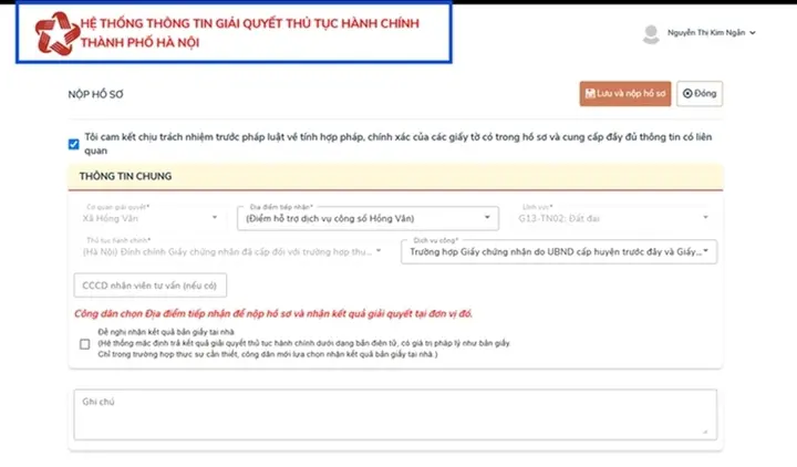 Cách nộp hồ sơ đính chính sổ đỏ online ở Hà Nội