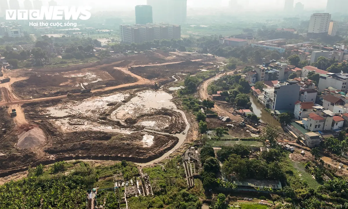 Công trường hồ điều hòa gần 500 tỷ đồng ở cửa ngõ phía Bắc Hà Nội