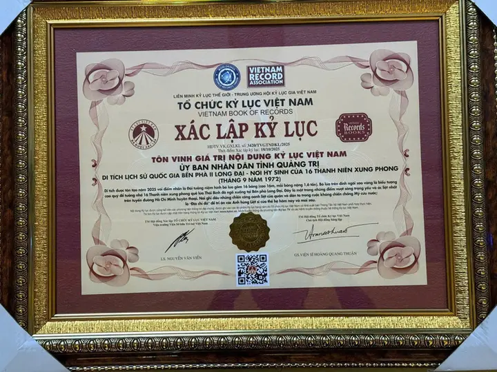 Di tích 16 thanh niên xung phong hy sinh được tôn vinh kỷ lục Việt Nam
