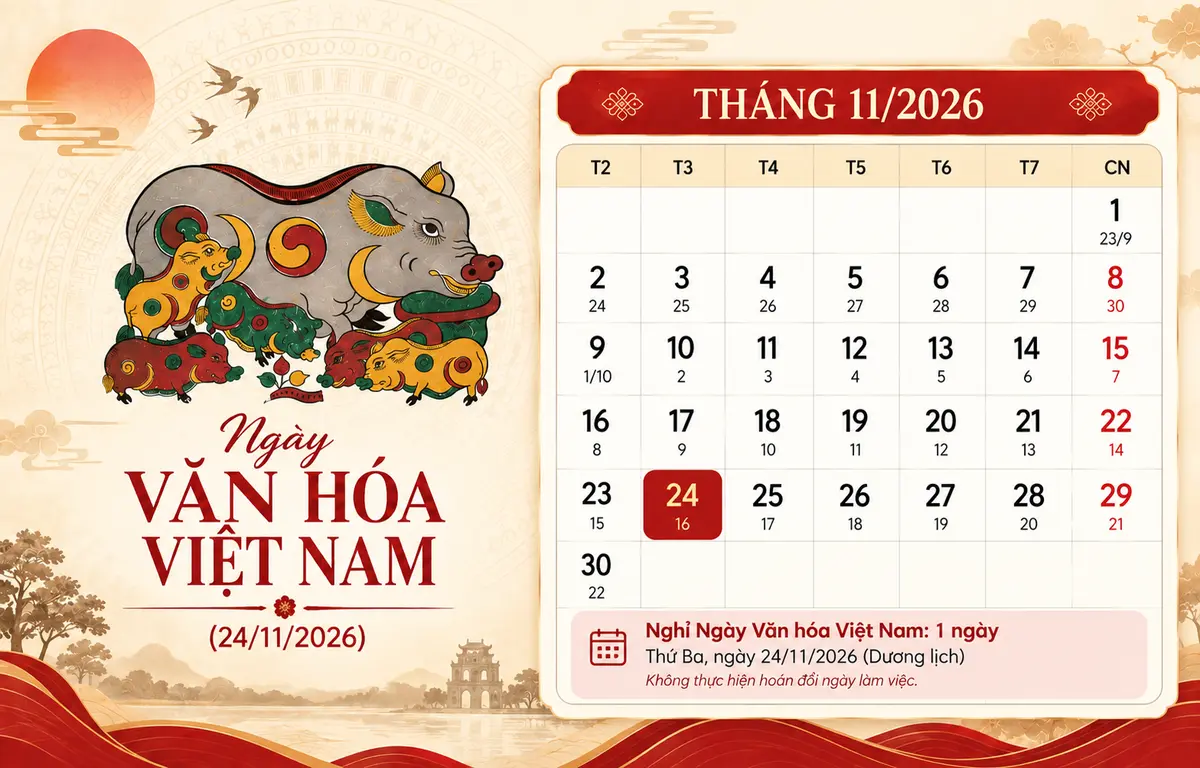 Người lao động được nghỉ 1 ngày dịp Ngày Văn hóa Việt Nam 2026