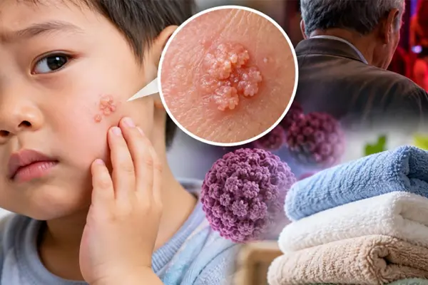 Bé trai 3 tuổi bị sùi mào gà trên mặt, bác sỹ nói do dùng chung khăn tắm