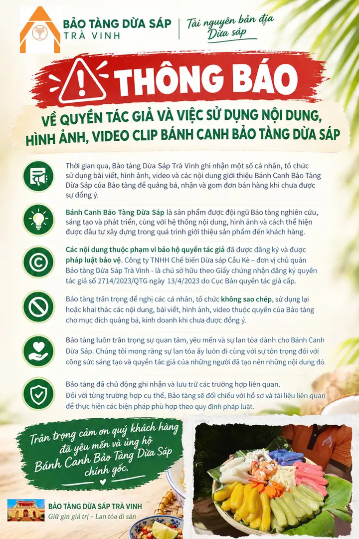 Bánh canh dừa sáp 'nóng rần rần' trên mạng, bảo tàng lên tiếng về bản quyền